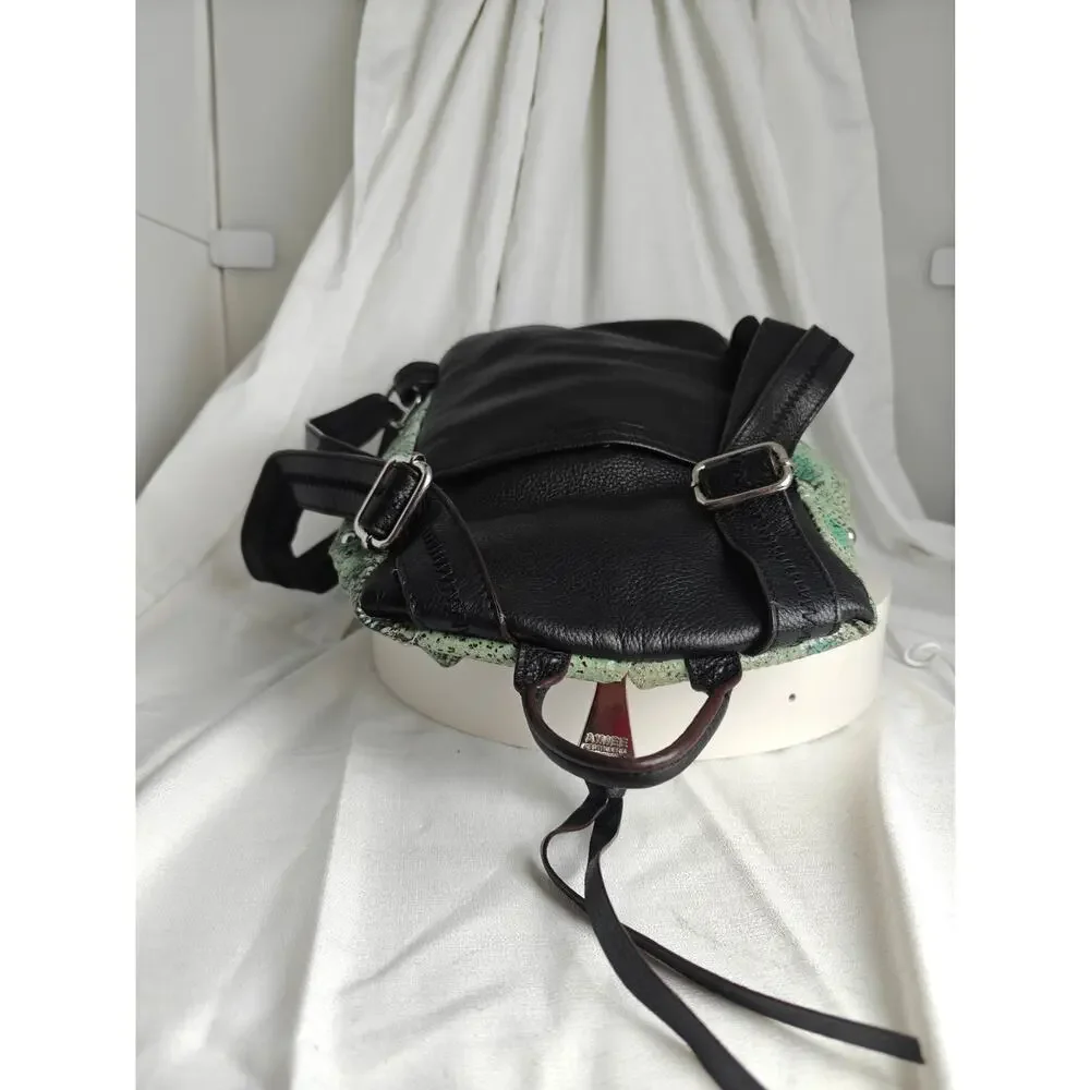 AIMEE KESTENBERG Backpack purse mint green Reptile print  black pebbled leather